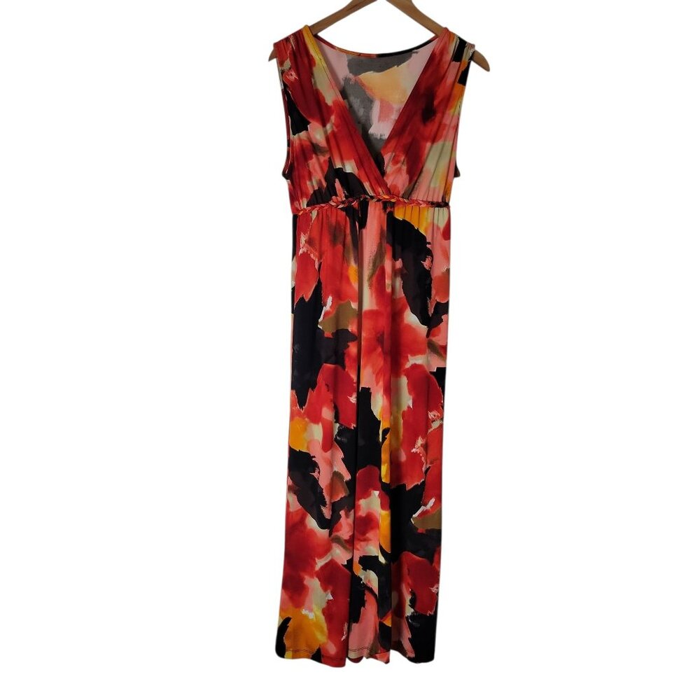 Womens Babydoll Y2K Inspired Maxi‎ Dress Red Black Abstract Empire Waist Flowy